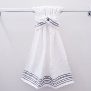 🤍#9067-A NEW! WHITE with SILVER Hang'N'Snap HAND towel w/Gray plastic snap